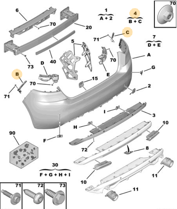 Orijinal Peugeot 308 T9  Arka Tampon Mesnedi    1610767480
