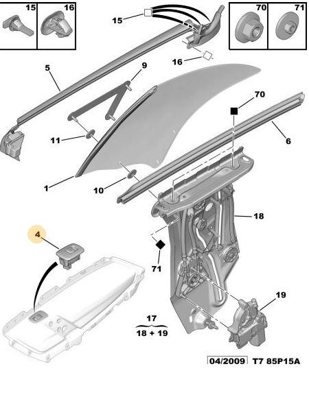 ORIJINAL  PEUGEOT 308 CC  T7 ARKA CAM  BUTON   6490C6