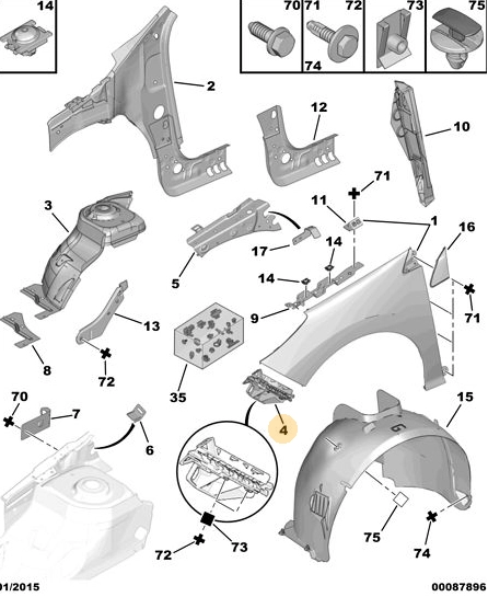 Orijinal Peugeot 308 7 Sol Ön Çamurluk  Tampon Bağlantı Mesnedi 308 T7 7119LR