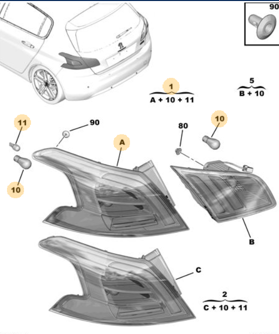 Orijinal Peugeot 308 T9 Arka Stop Lambası Sol Dış     9677817680