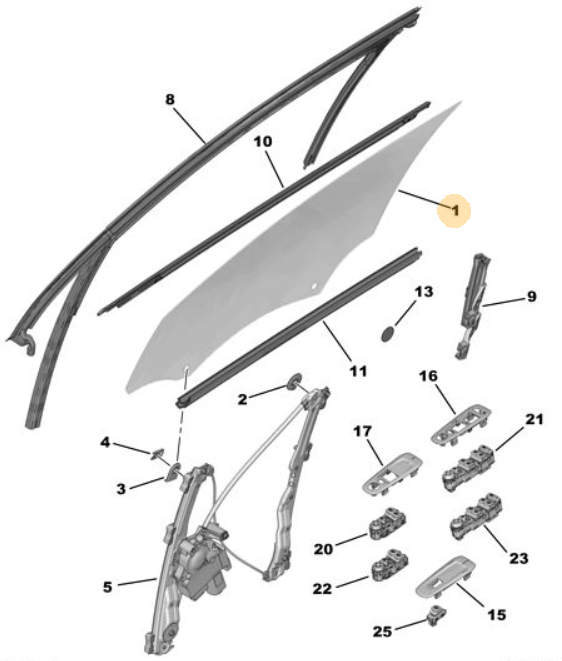 Orijinal Peugeot 308 T9 Ön Kapı Camı Sağ  9677867780