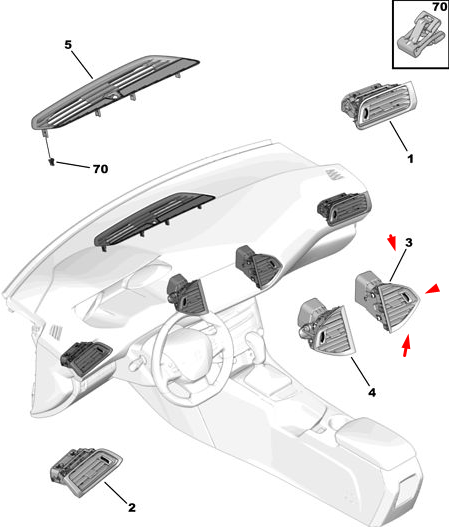 Orijinal Peugeot 308 T9 Torpido Hava Difüzörü Orta Sağ 96782700ZD