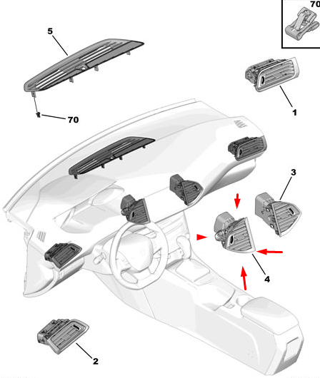 Orijinal Peugeot 308 T9 Torpido Hava Difüzörü Orta Sol 96782701ZD