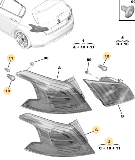 Orijinal Peugeot 308 T9 Arka Stop Sol Dış Makyajlı Kasa      9823728680
