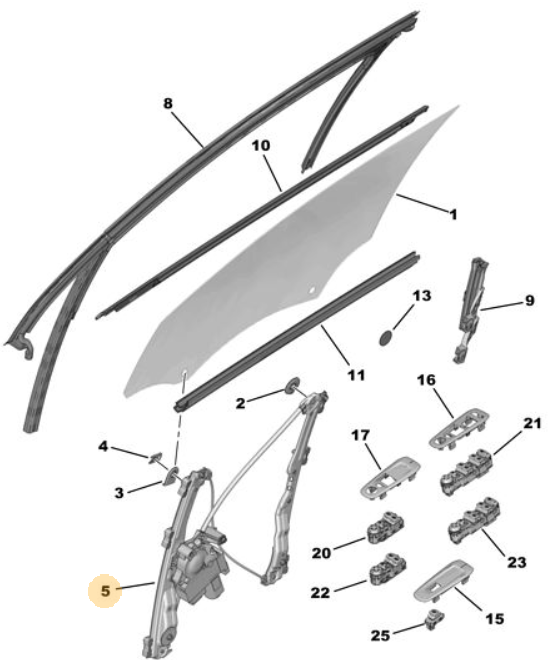 Orijinal Peugeot 308 T9 Ön Kapı Cam Krikosu Sağ   9826079480