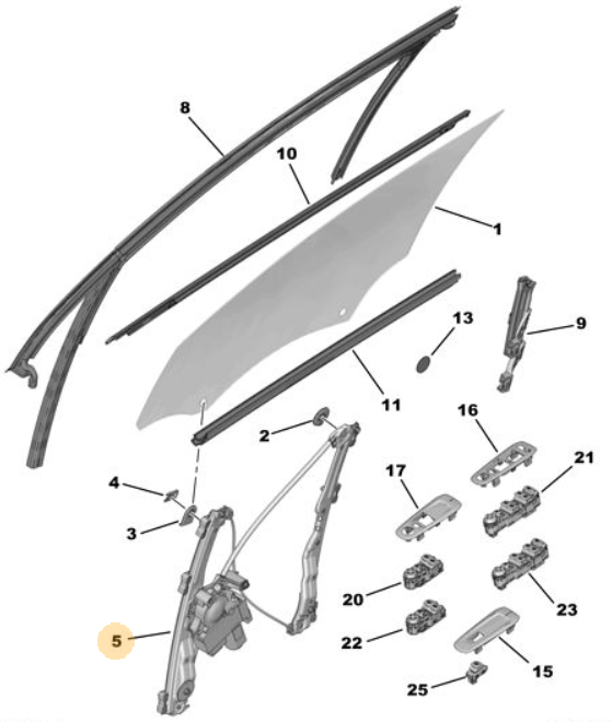 Orijinal Peugeot 308 T9 Ön Kapı Cam Krikosu Sol   9826079580
