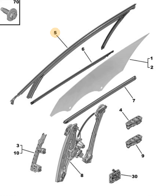 Orijinal Peugeot 308 P5 Ön Kapı Camı Oluğu Sol 9835342780