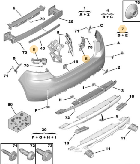 Orijinal Peugeot 308 T9 Arka Tampon Mesnet Takımı 1610769080
