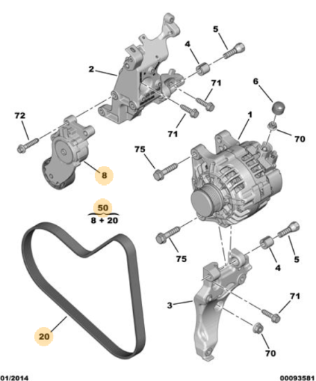 Orijinal Peugeot 308 T7 Alternatör Kayış Kiti  1611277880