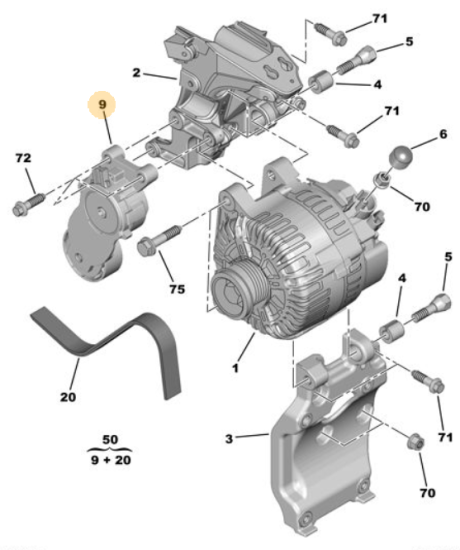Orijinal Peugeot 308 T7 Alternatör Kayış Gerici Makara    1611425680