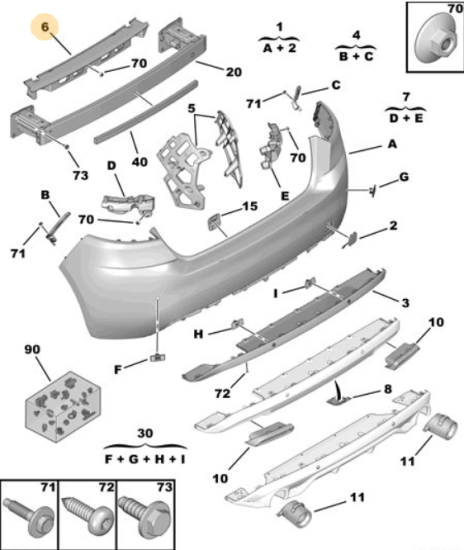 Orijinal Peugeot 308 T9 Arka Tampon Darbe Emici     9677364780