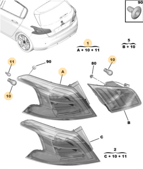 Orijinal Peugeot 308 T9 Arka Stop Lambası Sağ Dış     9677817580