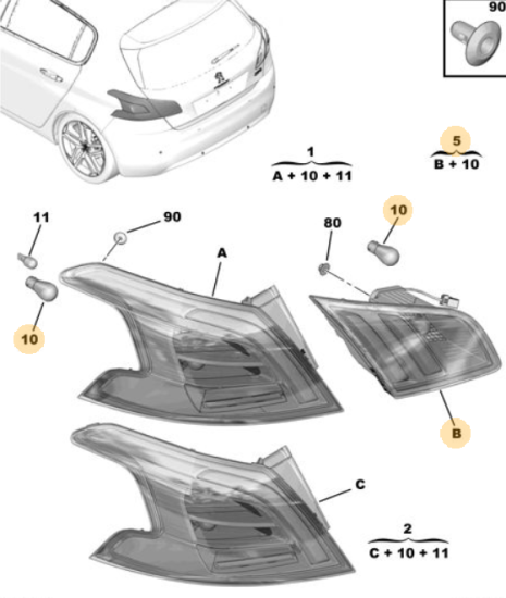 Orijinal Peugeot 308 T9 Arka Stop Sağ İç   9677818280