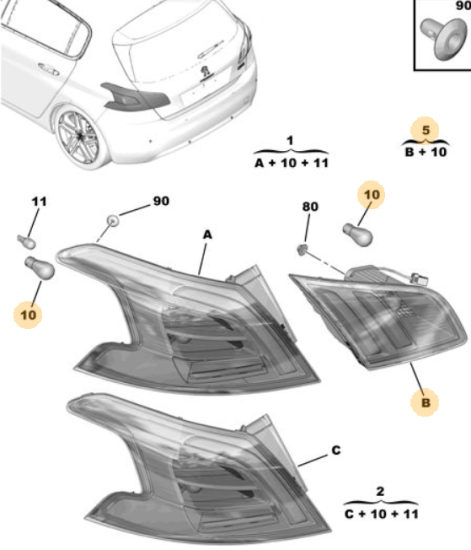 Orijinal Peugeot 308 T9 Arka Stop Sol İç  9677818380