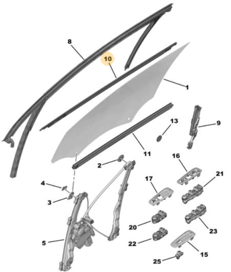 Orijinal Peugeot 308 T9 Ön Kapı Cam Dış Yatay Fitili Sağ   96778809TV