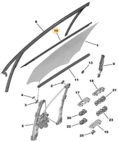 Orijinal Peugeot 308 T9 Ön Kapı Cam Dış Yatay Fitili Sol   96778811TV