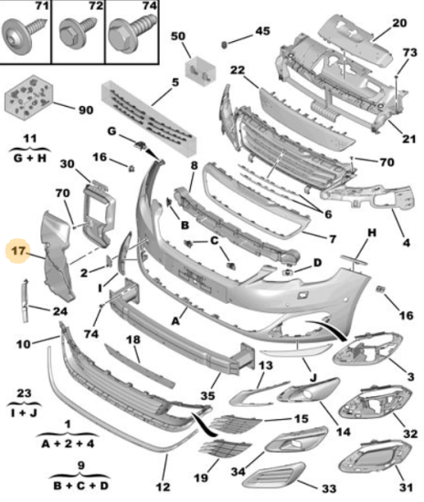 Orijinal Peugeot 308 T9 Ön Tampon Mesnedi Sağ   9803184180