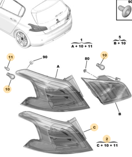 Orijinal Peugeot 308 T9 Arka Stop Sol Dış Makyajlı Kasa      9823728680