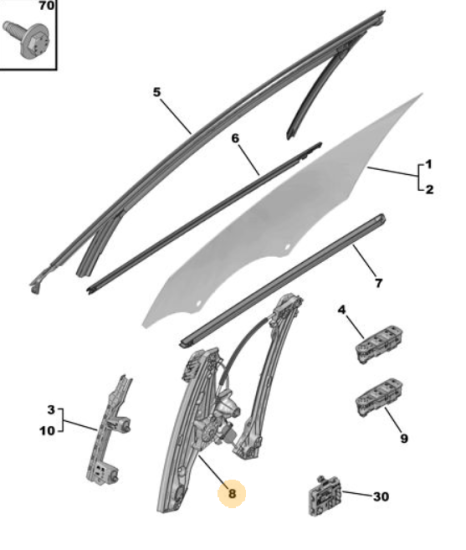 Orijinal Peugeot 308 P5 Ön Kapı Camı Krikosu Sol  9830815080
