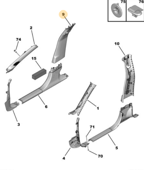 Orijinal Peugeot 308 P5 Orta Kapı Direği Döşemesi  Sağ   98321294ZD