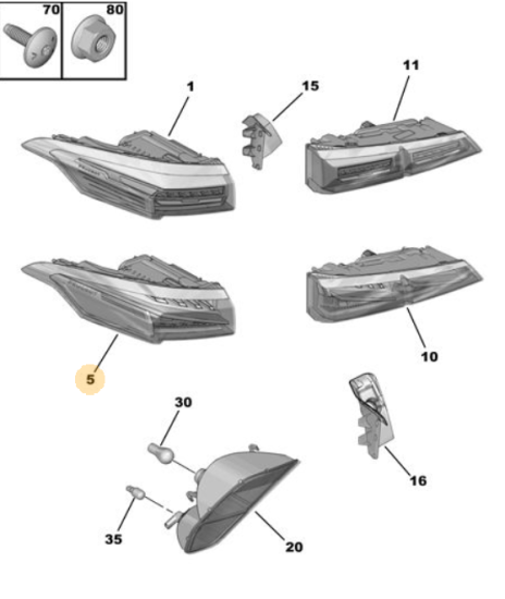 Orijinal Peugeot 308 P5 Arka Dış Stop Led  Sağ 9835299380