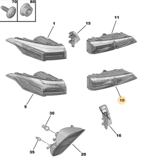Orijinal Peugeot 308 P5 Arka Stop İç Led Sağ  9835300380