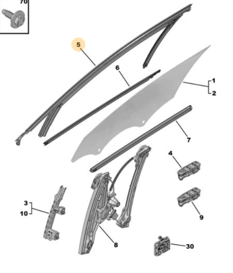 Orijinal Peugeot 308 P5 Ön Kapı Camı Oluğu Sağ 9835342380
