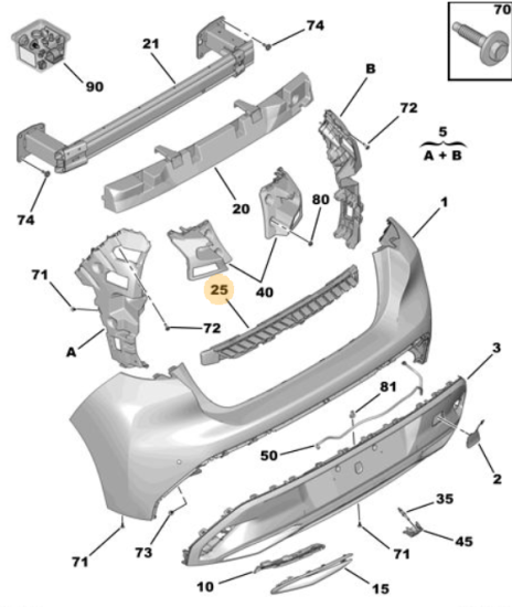 Orijinal Peugeot 308 P5 Arka Tampon Tutucu İç Plastiği  9836418080