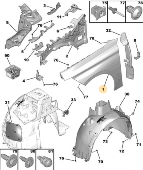 Orijinal Peugeot 308 P5 Ön Çamurluk Sağ   9837980680
