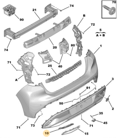 Orijinal Peugeot 308 P5 Arka Tampon Izgara Kapağı Sol  98380706XT