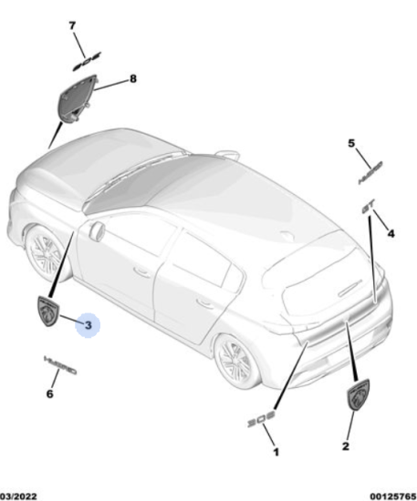 Orijinal Peugeot 308 P5 Sol Çamurluk Amblem 98388656DX